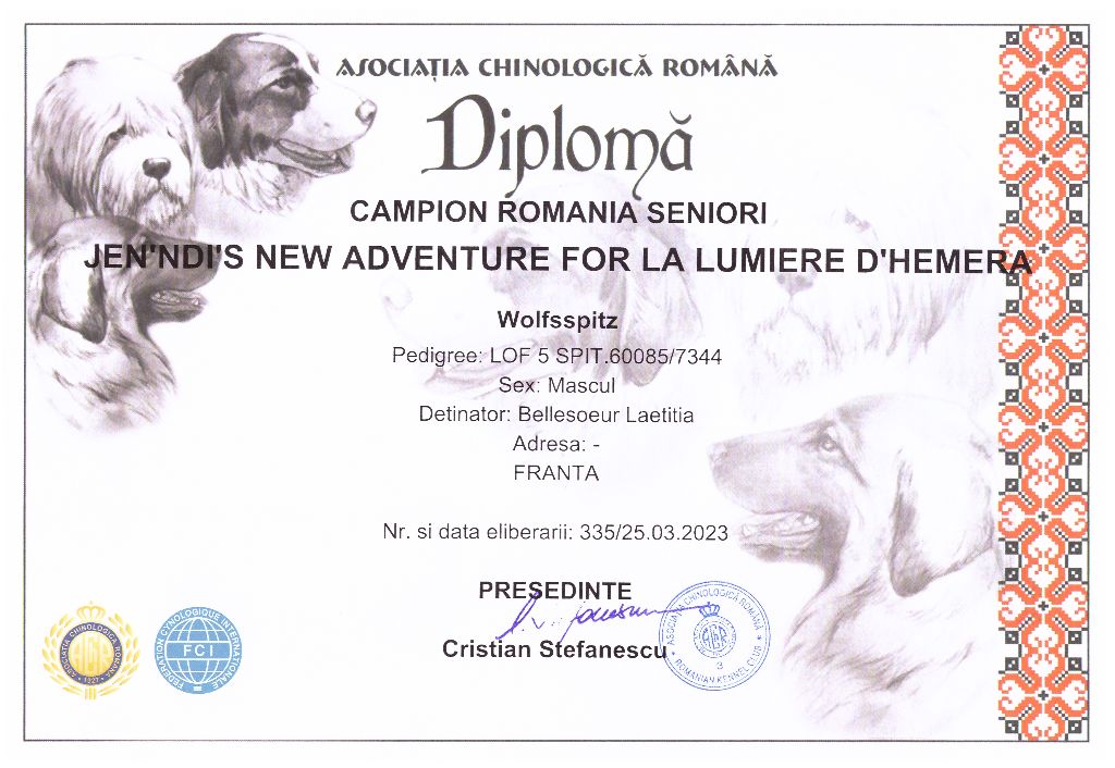 CH. jen'ndi 's new adventure for la lumiere d'hemera